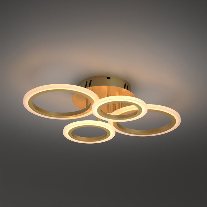 Plafonnier semi-encastré 4 lumières 4000K, Doré, 4