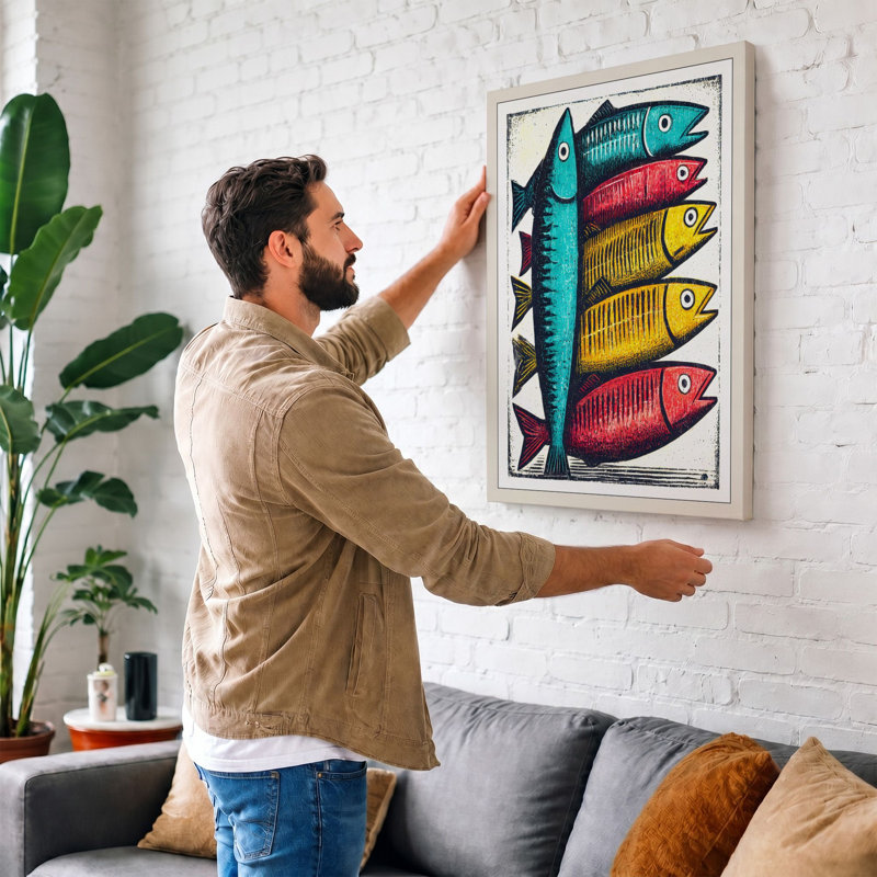 Stacked Fish Geometric - Print, 30x20 - 76.2 x 50.8 cm, Black Border