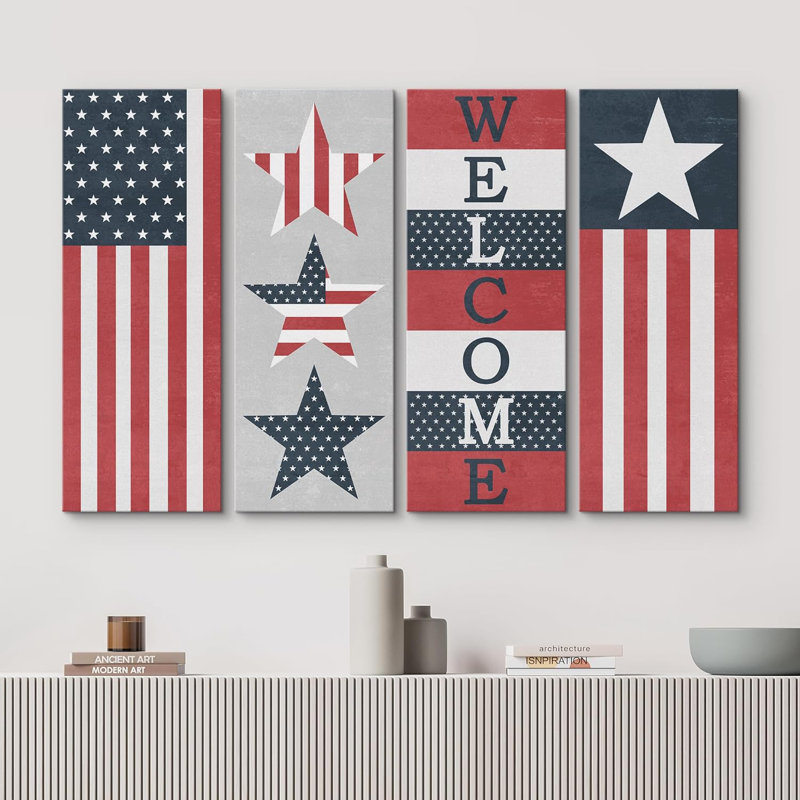 Drapeau américain à rayures et étoiles américaines patriotiques rétro, rétro, rétro, contemporain, 4 pièces