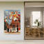 Impression d'art mural floral fantaisiste hollandais colorée et surréaliste représentant un papillon et une architecture.-770464493