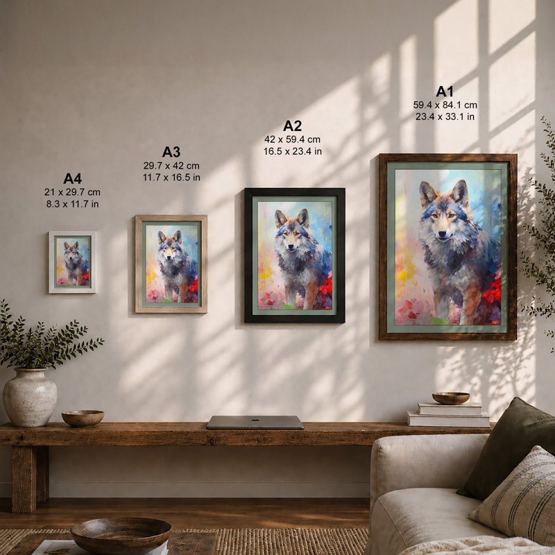 Wolf In Watercolour Modern - Print, A4 - 29.7 x 21.0 cm, White