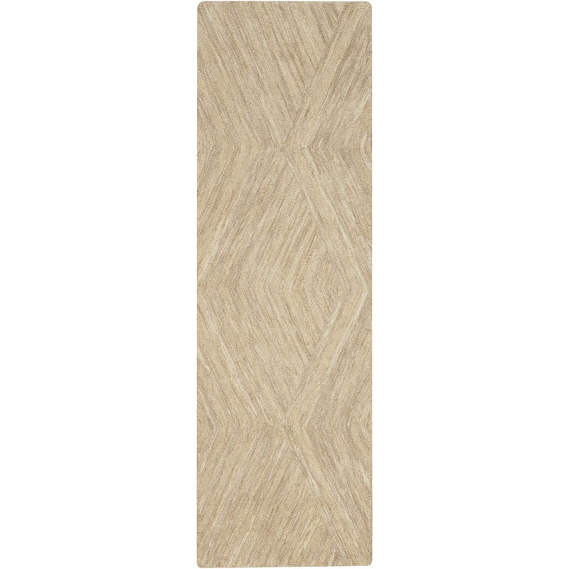 Ebern Designs Atyana Taupe Modern Indoor Wool Rug, Runner 2'3" x 7'6"