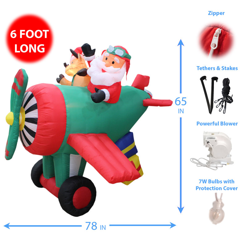 Père Noël gonflable 6 pieds en hélicoptère