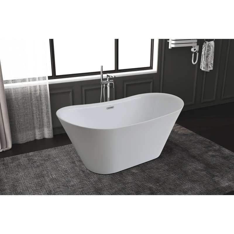 55 " L x 27.5 " W Freestanding and Mounting / Installation Required Soaking Acrylic Bathtub