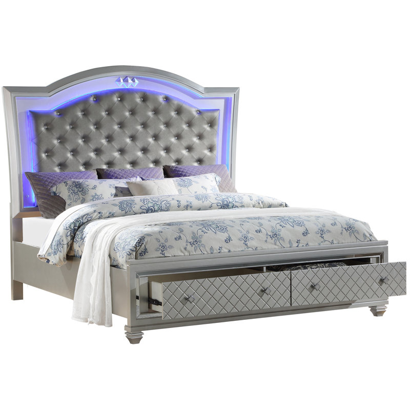 Lit capitonné avec éclairage à DEL Goudarz, Roi