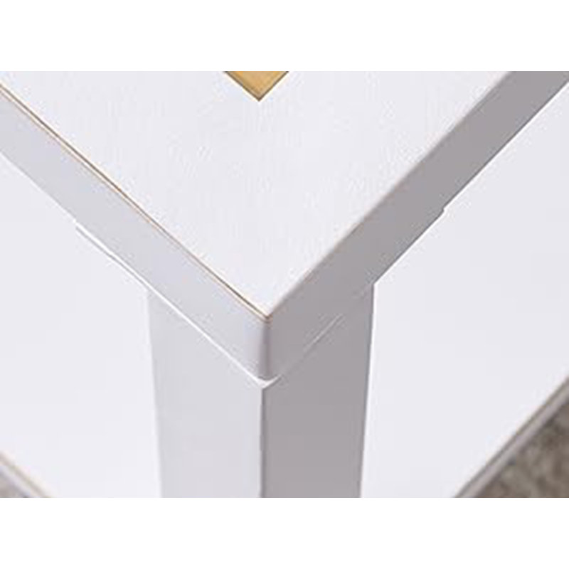 Table basse moderne carrée - structure en métal blanc éclatant de 27,6 po avec plateau en verre doré de luxe, Blanc ; doré