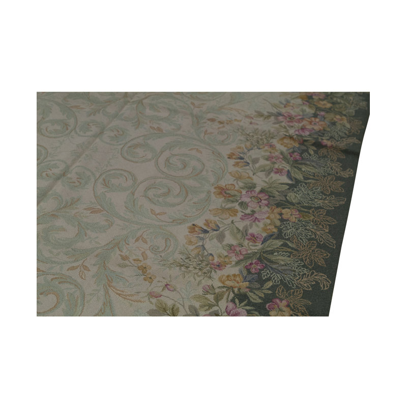 Tapis ivoire et vert noué à la main de haute qualité