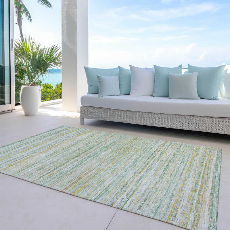 Machine Washable Indoor/Outdoor Claudian ACN1239 Mint Rug