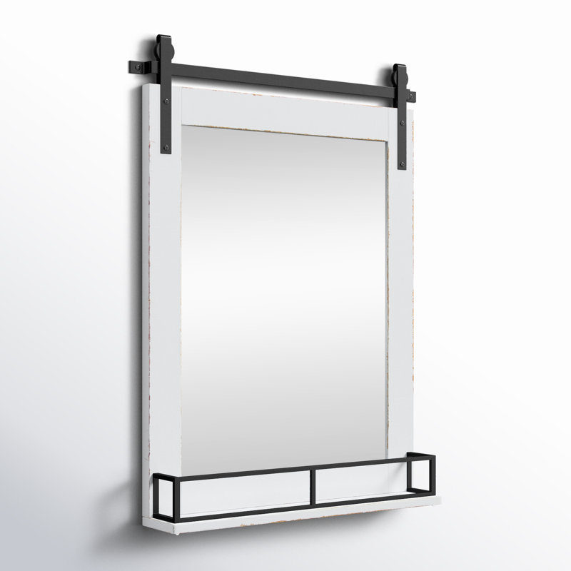 Dayanah Wood Mirror with Shelves, White