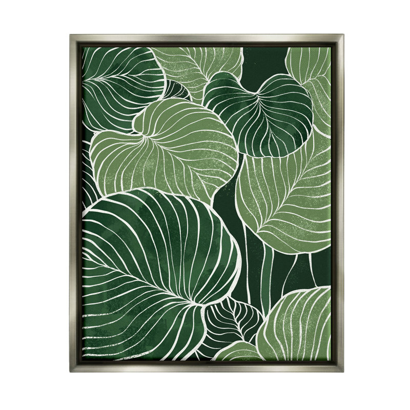"Layered Green Leaf", art mural sur toile flottante par Ziwei Li, H 21 po x l 17 po x P 1,7 po, Cadre flottant gris lustré