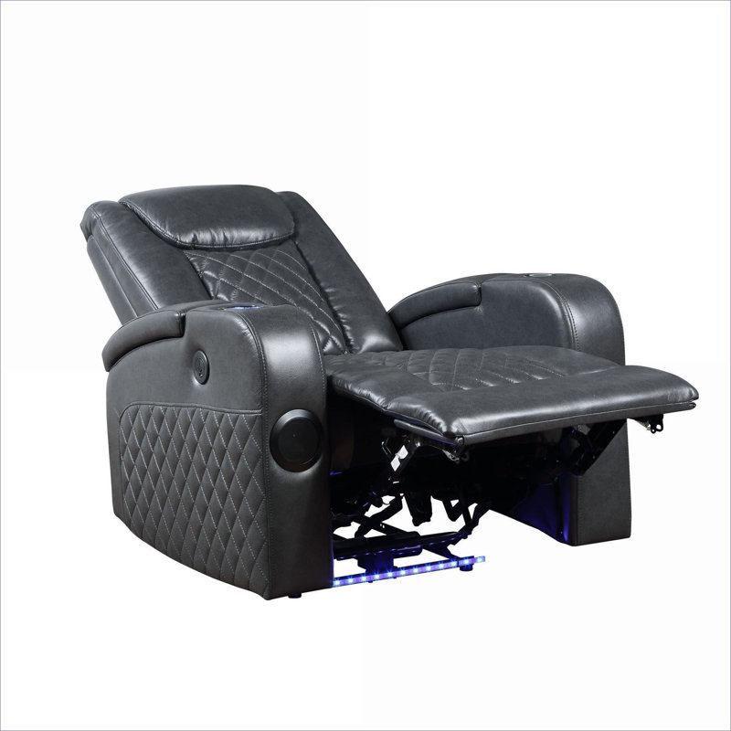  Fauteuil inclinable électrique 1 place 35 pouces gris ardoise moderne avec connectivité Bluetooth, Similicuir gris