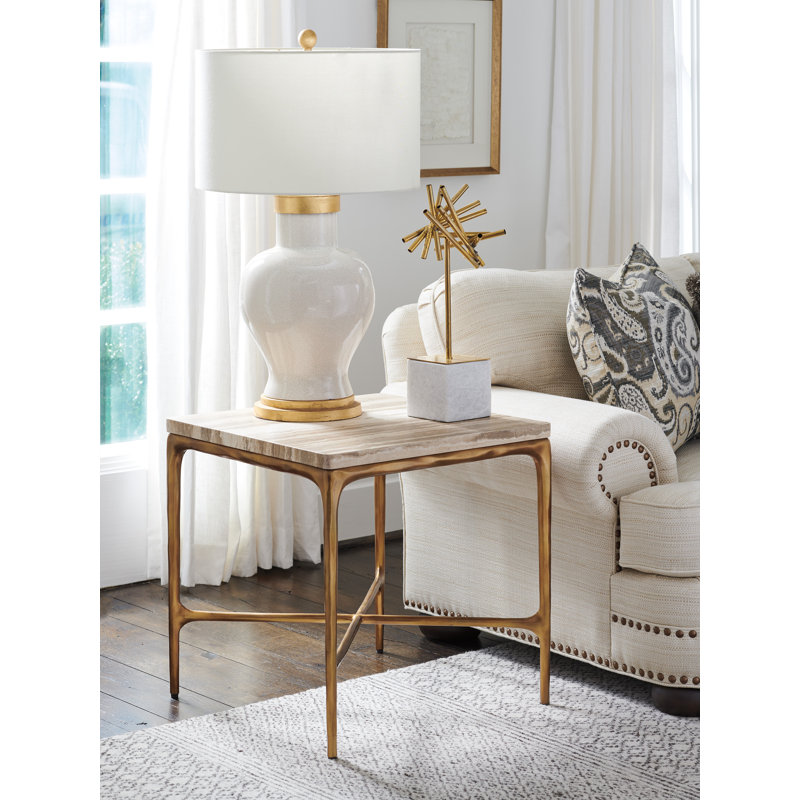 Silverado Menlo Park Metal End Table With Stone Top