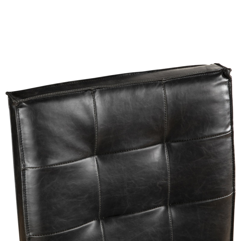 Aven Upholstered Stool with Solid Wood Frame, Leather-Black