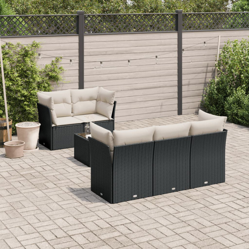 Vidaxl Garden Sofa Set, Cream White Cushion/Black Frame