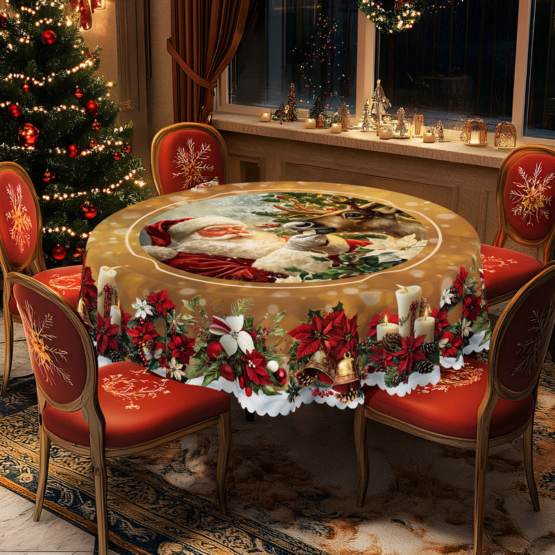 Nappe lavable motif père Noël en polyester pour décorations de Noël