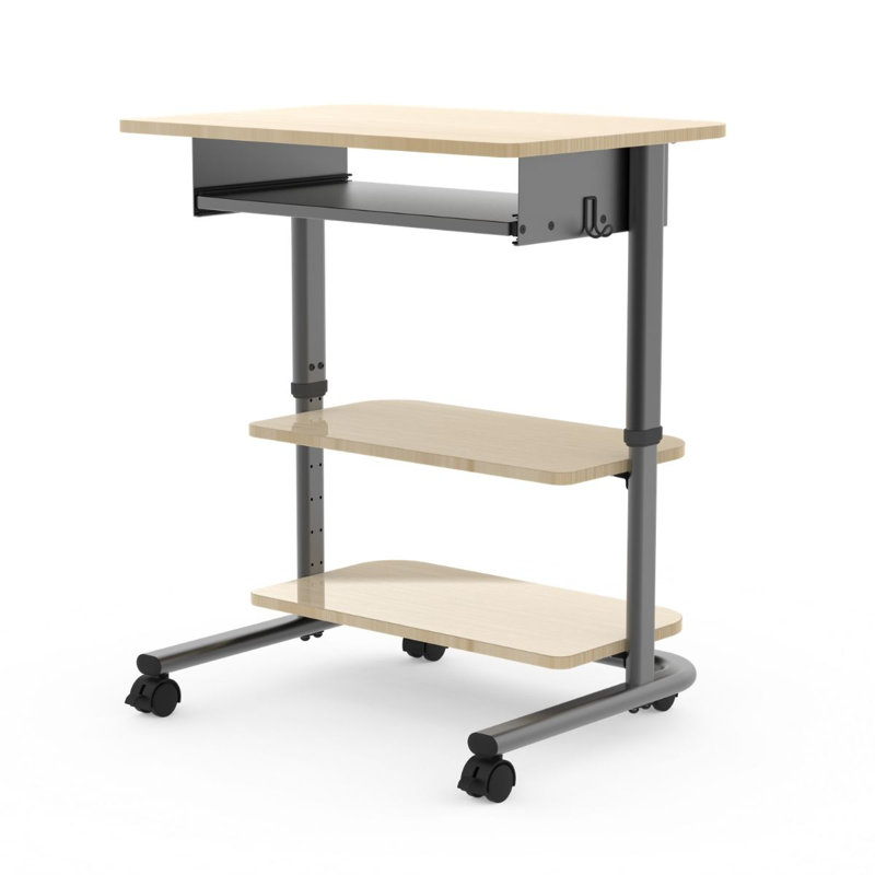 Antum 45.9'' H x 28.4'' W Laptop Cart with Wheels, White Oak/Charcoal