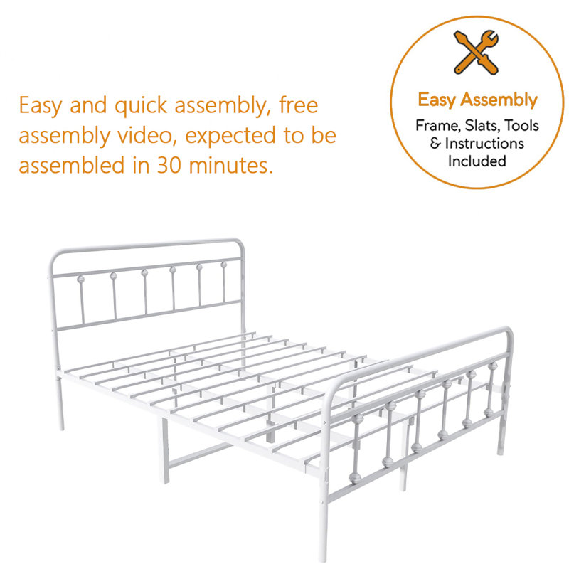 Gauvin 40" Steel Platform Bed Frame, Queen, White