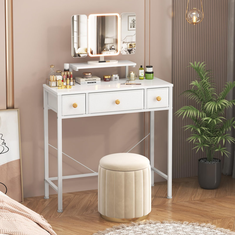 Dressing Table with Mirror, White