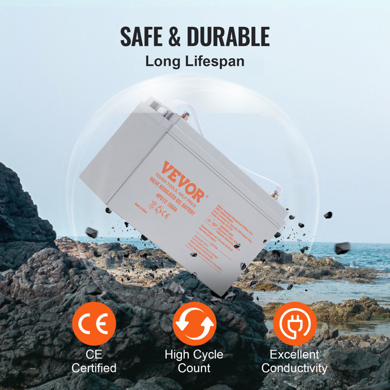 Batterie à cycle profond, 12 V 100 AH, batterie AGM marine rechargeable, courant d'auto-décharge élevé 800 A, pour les applications solaires marines hors réseau de secours