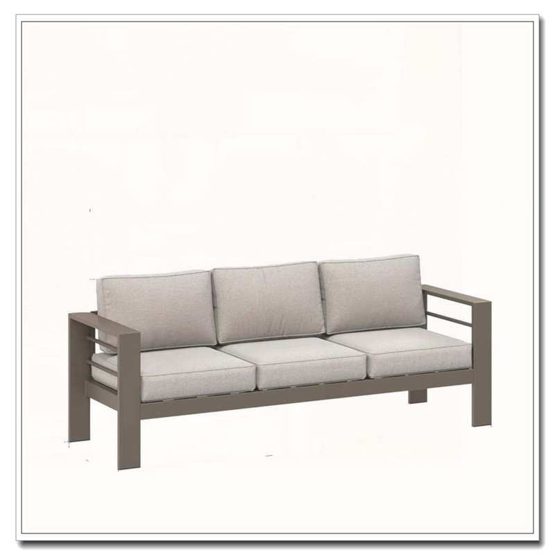 75 canapé de patio 3 places en métal toutes saisons avec coussins beiges, Beige