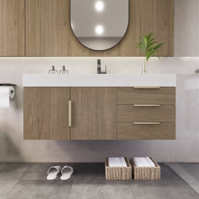 Meuble-lavabo mural simple 47 po Wigfall, Chêne clair