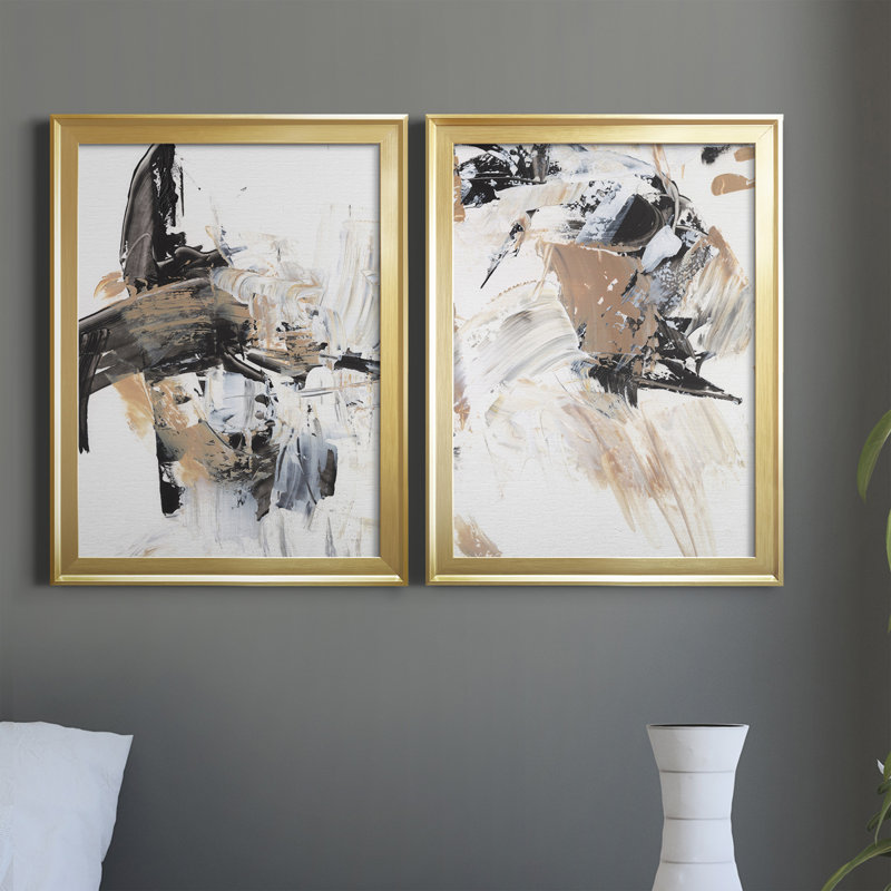 Ruckus I - Ensemble de 2 peintures sur toiles encadrées, Or, H 36,5 po x l 53 po x P 1 po