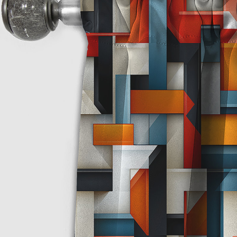 Red Industrial Matrix Cubic Reflections - Abstract Geometric Blackout Curtain - 1 Panels, 52" W x 108" L