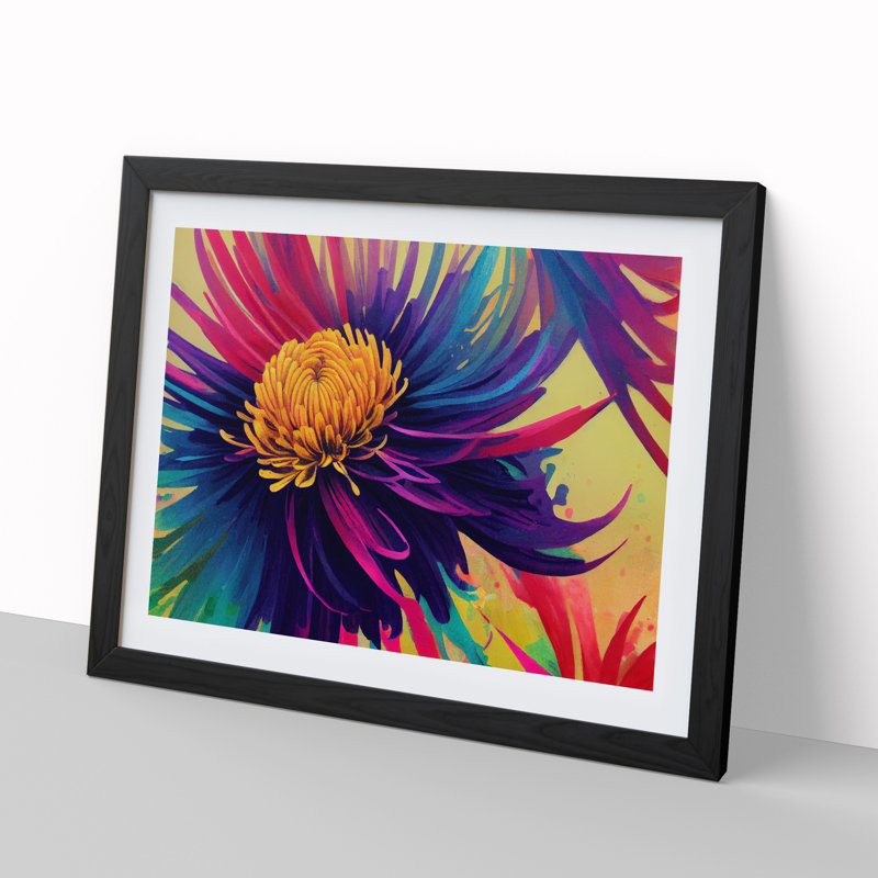 Incomparable Chrysanthemum Flower Abstract - Single Picture Frame Painting, 46cm H x 64cm W x 2cm D, Black