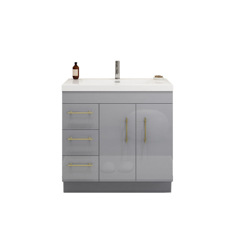 Ensemble de meuble-lavabo simple 36 po Carliss, Gris lustré, Or