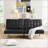 Stylish Black PVC Futon Sofa Bed With Wood Frame And Stainless Legs, Perfect For Modern And Traditional Interiors.