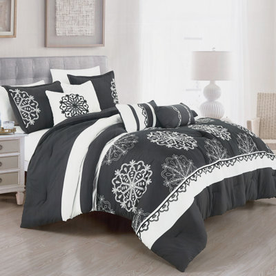 Ensemble d'édredon pour grand lit 7 pièces avec motif brodé, microfibre ultra douce, 100% polyester, collection de literie toutes saisons