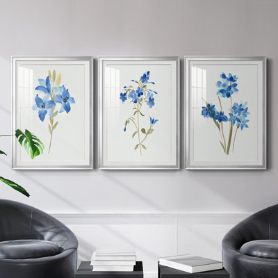 «Blue Blossom Botanical I», ensemble de 3 reproductions de cadres photo