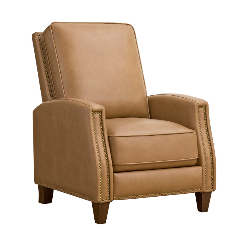 Bracking Upholstered Manual Push Back Recliner, Camel Performance Faux Leather