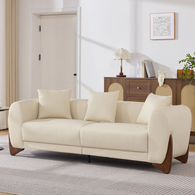 87" Upholstered Faux Leather Sofa with Solid Wood Legs