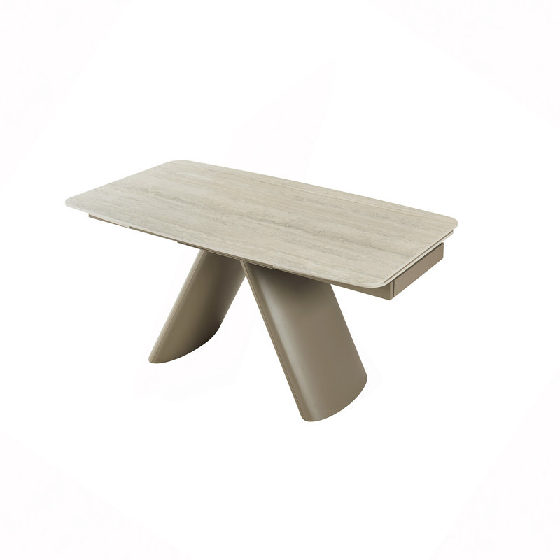 Retractable Sintered Stone Dining Table With Heavy Duty Base