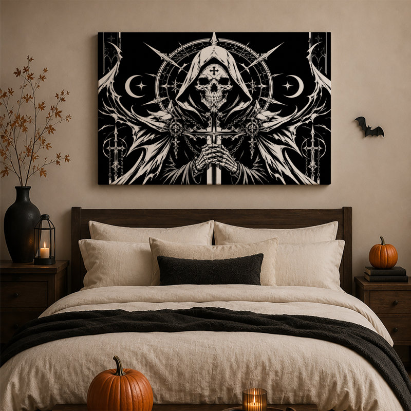 Toile noire et blanche à capuchon, H 32 po x l 48 po