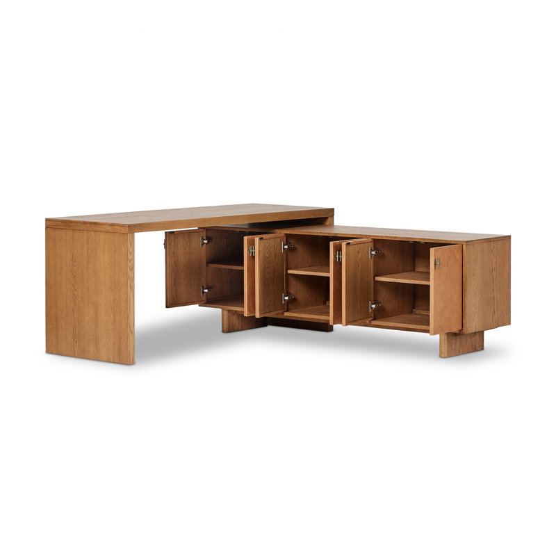 Posada Solid Wood Modular L-Shaped Executive Desk, Amber Oak