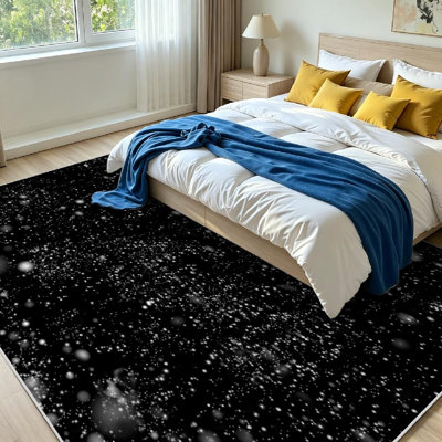 Tapis d'intérieur blanc lavable à la machine, motif abstrait nuit d'hiver enneigée.