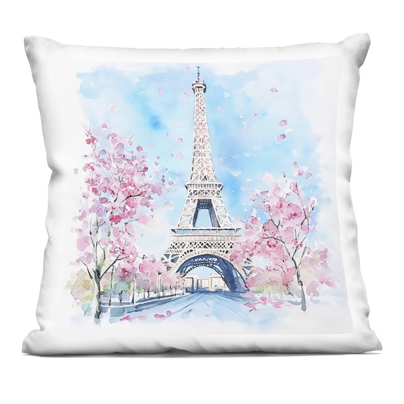Coussin décoratif Tour Eiffel avec fleurs de cerisier, conception par Creative Studio, 18 x 7 x 18