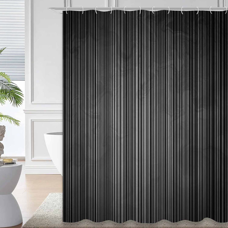 Rideau de douche abstrait avec lignes noires et grises abstraites avec 12 crochets, L 72 po x l 72 po