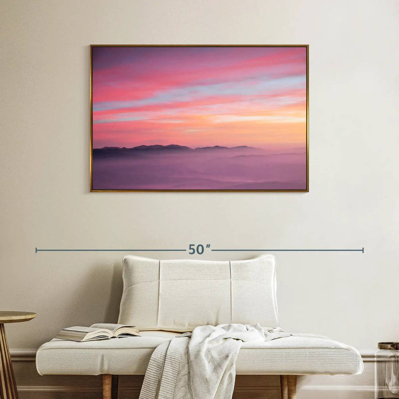 Lever de soleil rose, 40 po x 27 po, Cadre flottant doré
