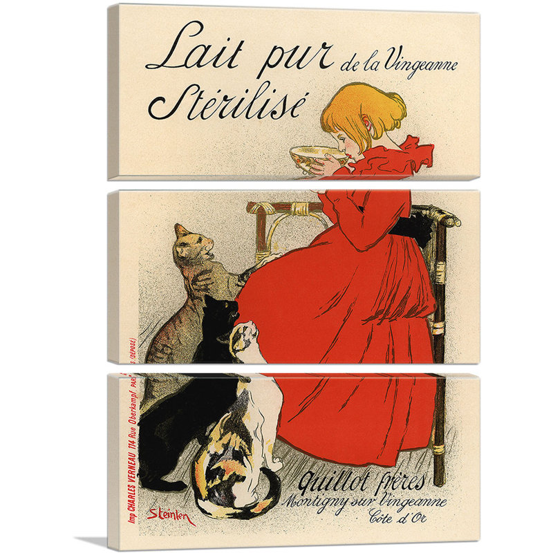 «Lait Pur Sterilize de la Vingeanne 1894» par Theophile Steinlen, ensemble de 3 reproductions d'art sur toile tendue