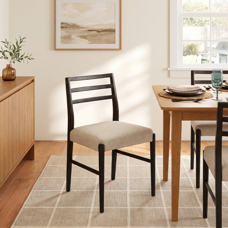 Lindyn 18.9'' H Upholstered Side Chair, Ivory Cotton/Polyester Blend/Viscose, Scrubbed Oak Black