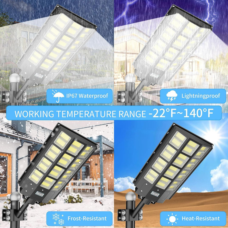 Réverbère solaire 8000W avec capteur de mouvement, 240 000LM DEL super brillantes pour les stationnements, éclairage extérieur imperméable du crépuscule à l'aube, éclairage grand angle