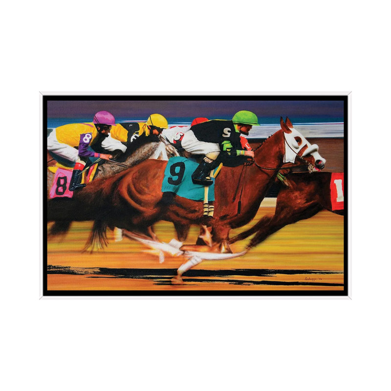 La course de chevaux - reproduction d'art murale - toile encadrée, 40 po x 26 po, Framed Canvas, Blanc