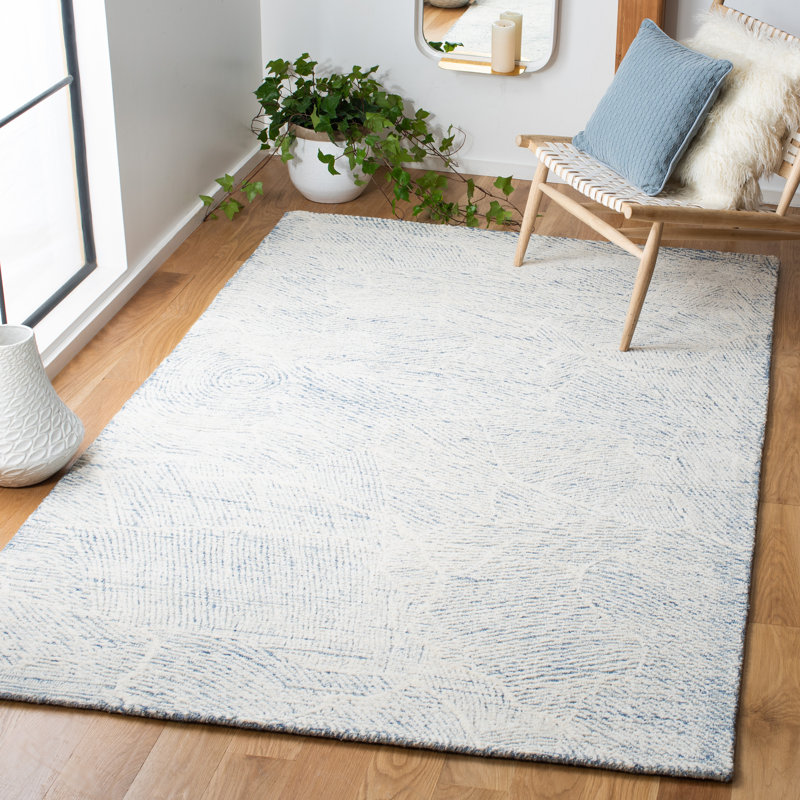 Bouldin Handmade Tufted Wool Blue Area Rug, Rectangle 4' x 6'