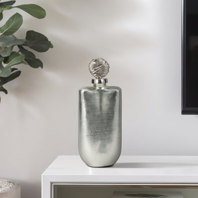 Contemporary Glam Tall Jar with Metal Orb Topper for Entryway Display - Decorative Glass Table Jar for Home Tabletop Decor - Silver