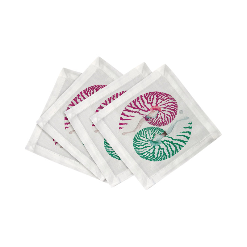 Nautilus Palm Beach Cotton Sateen Cocktail Napkins, Palm Beach