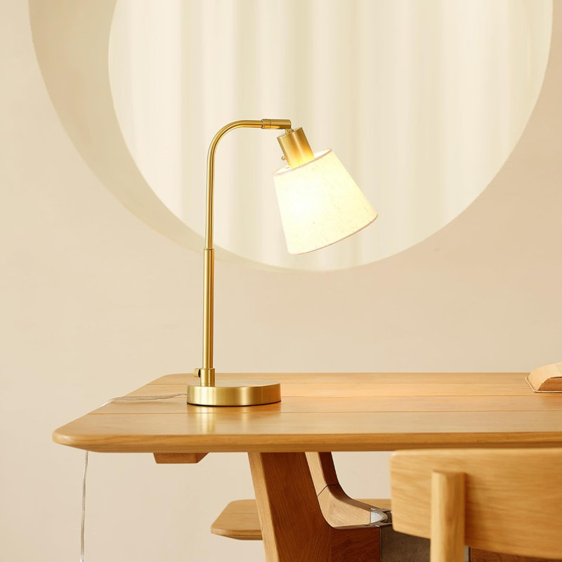 Finition laiton mat, abat-jour en lin blanc, joint pivotant, interrupteur rotatif marche / arrêt sur douille, ampoule à culot E26, lampe de salon, bureau à domicile, rénovation
