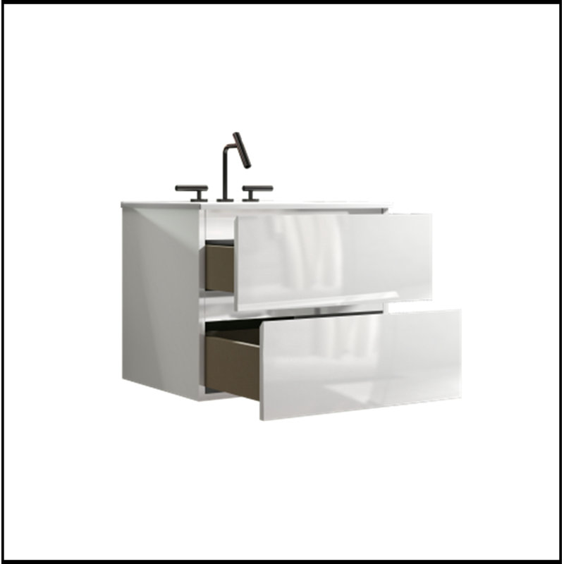 Meuble-lavabo flottant avec lavabo et 2 tiroirs, Blanc
